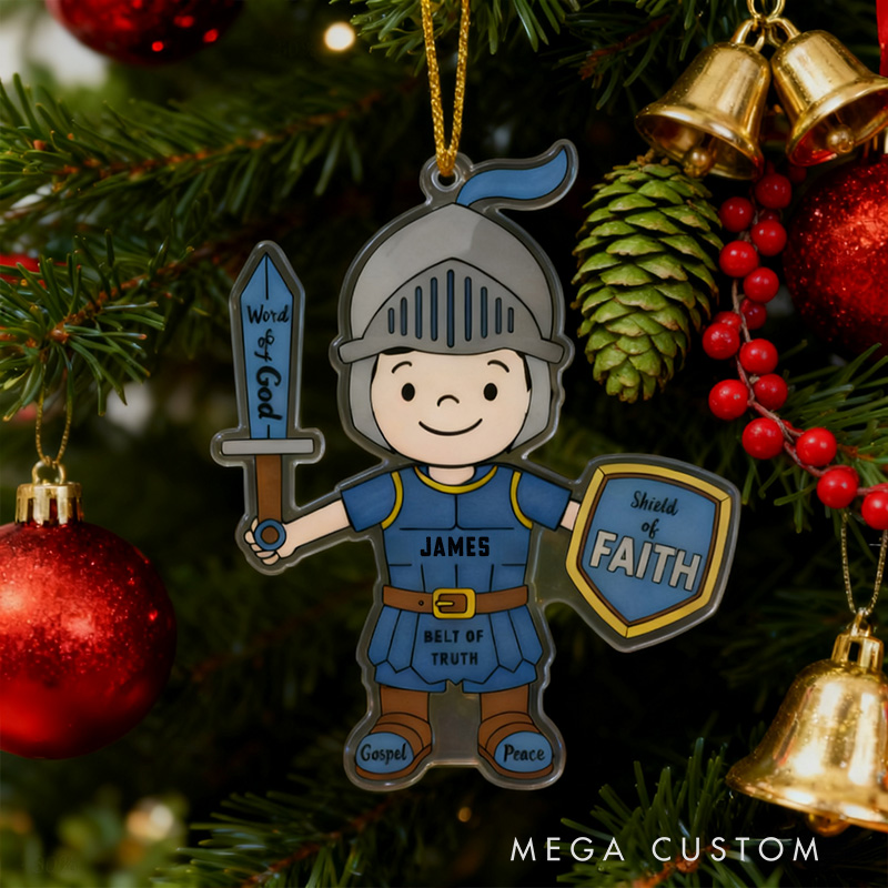 Personalized Armor Of God Acrylic Ornament with Name Holiday Tree Decor Christmas Keepsake Religious Christmas Gift for Boys