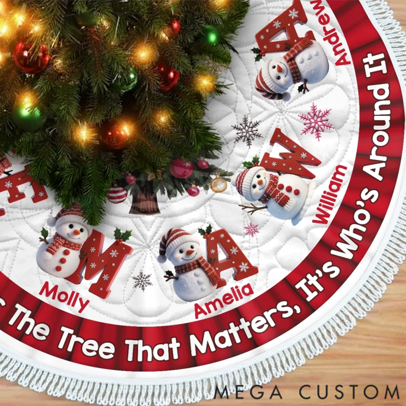 Personalized Custom Snowman Tree Skirt - Personalized Christmas Birthday Gifts For Mom, Dad, Brother, Sister, Kids - Hearts Shine Together This Christmas