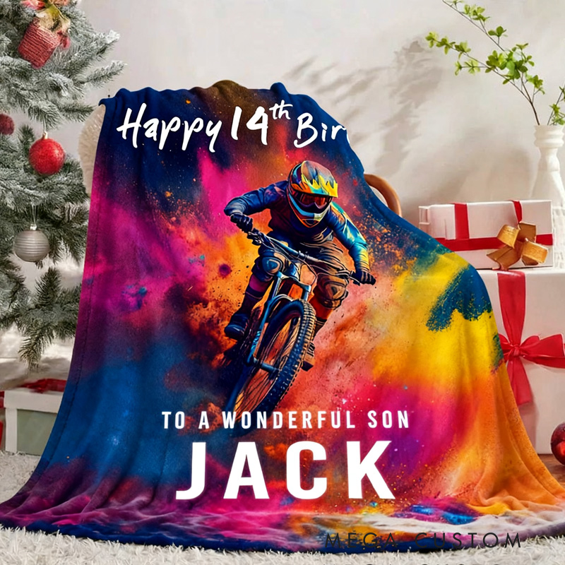 Personalized Mountain Biking Blanket Birthday Custom Mountain Biker Gift Soft Throw Blanket Mountain Bike Decor Bike Racing Birthday Cycling Gifts
