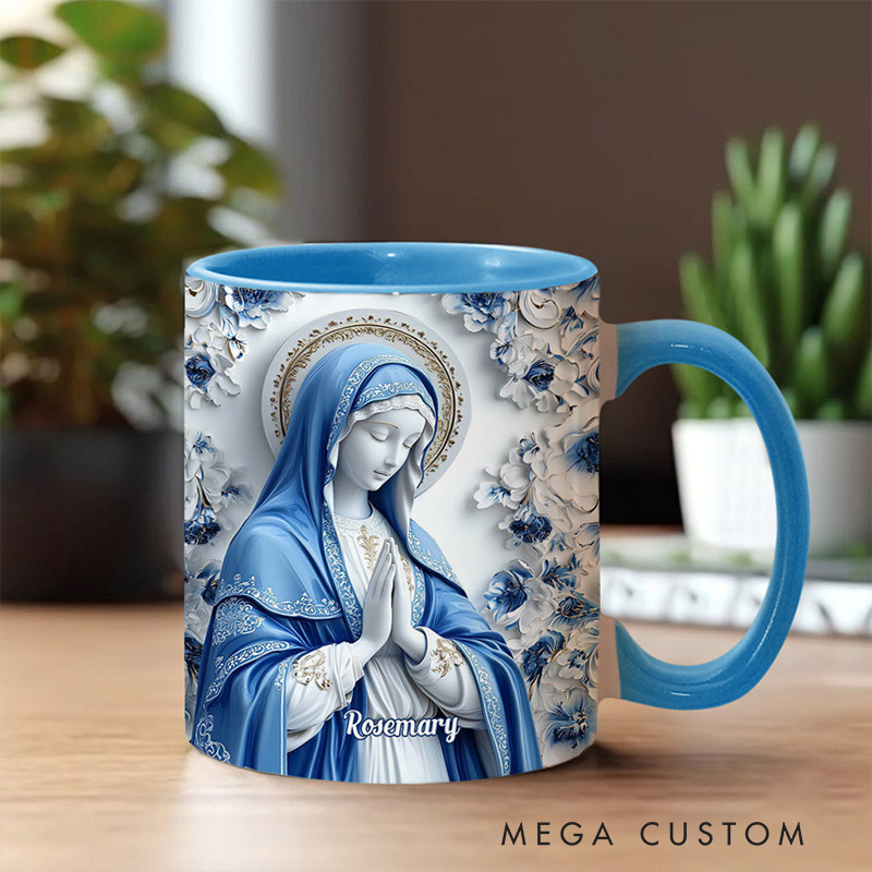 Personalized Believe Virgin Mary Ceramic Mug with Name Religious Inspirational Gift Catholic Gift for Women