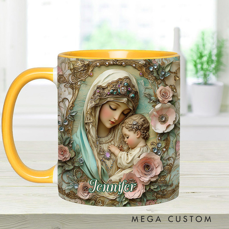 Personalized Virgin Mary Baby Jesus Ceramic Mug with Name Religious Inspirational Gift Catholic Gift for Women