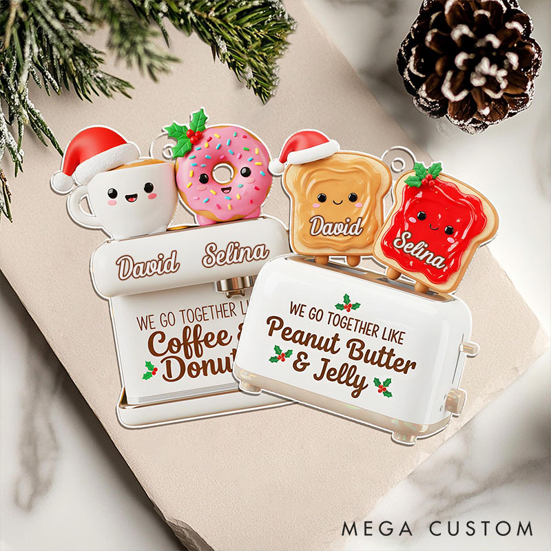 Personalized We Go Together Like Coffee & Donut Ornament Butter Jelly Couple Gifts for Boyfriend Girlfriend Funny Christmas Gift Ideas