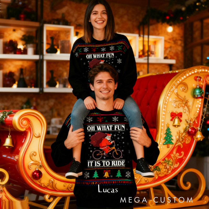Personalized Ugly Christmas Sweater Cycling Oh What Fun It Is To Ride Jumper Cycling Christmas Bicycle Riding Lovers