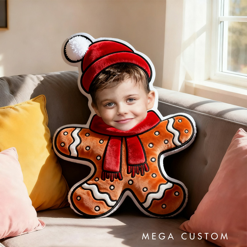 Personalized Gingerbread Photo Throw Pillow Graphic 3D Personalized Holiday Photo Craft and Festive Decor Christmas Pillow for Family 