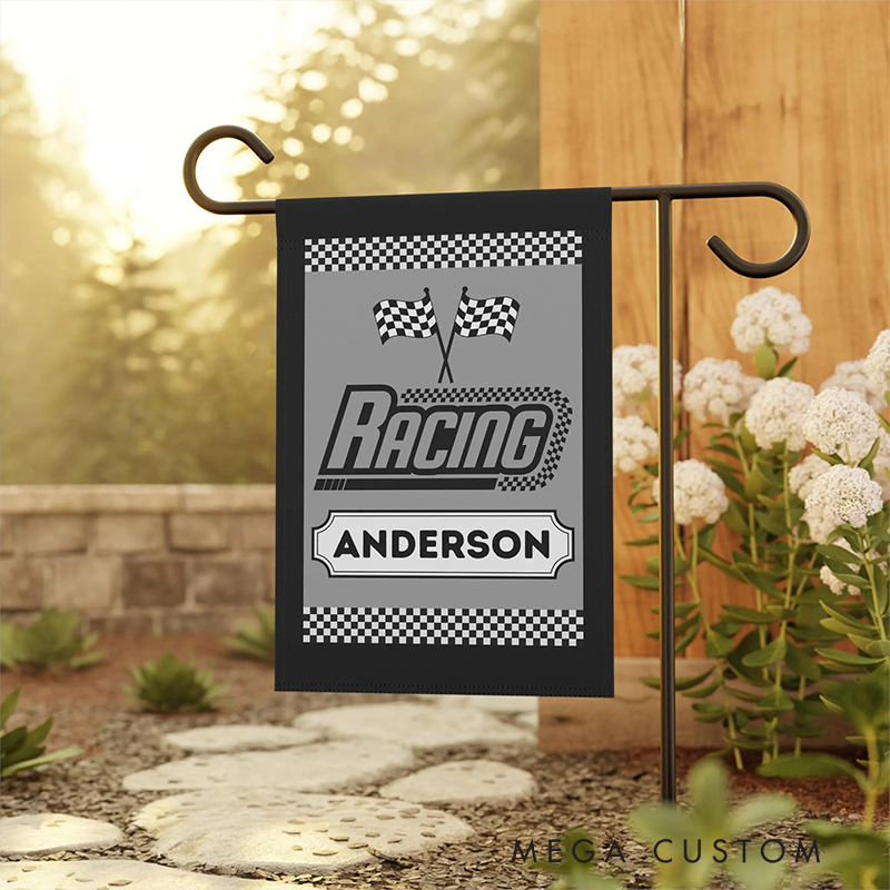 Personalized Racing Checkered Garden Flag Custom Name Flag Unique Decoration Flag for Racer and Racing Lovers