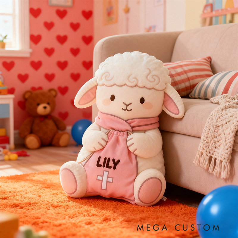 Personalized Jesus Loves me Little Lamb Graphic 3D Print Pillow with Name Home Decor Christian Pillow Religious Gift Faith Pillow for Girls