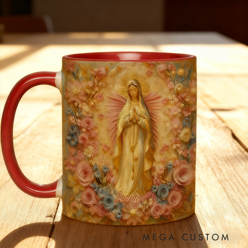 Personalized Virgin Mary Ceramic Mug with Name Religious Inspirational Gift Faith Gift Catholic Gift for Women
