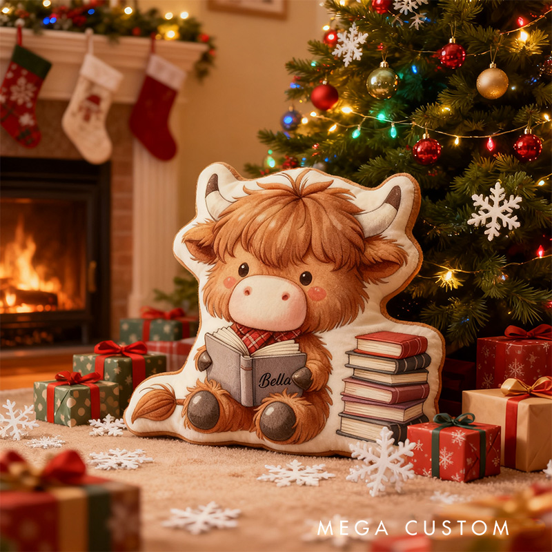 Personalized Reading Cow Throw Pillow Graphic 3D Print Animal Pillow with Name for Kids Boys Girls Christmas Gifts Birthday Gift