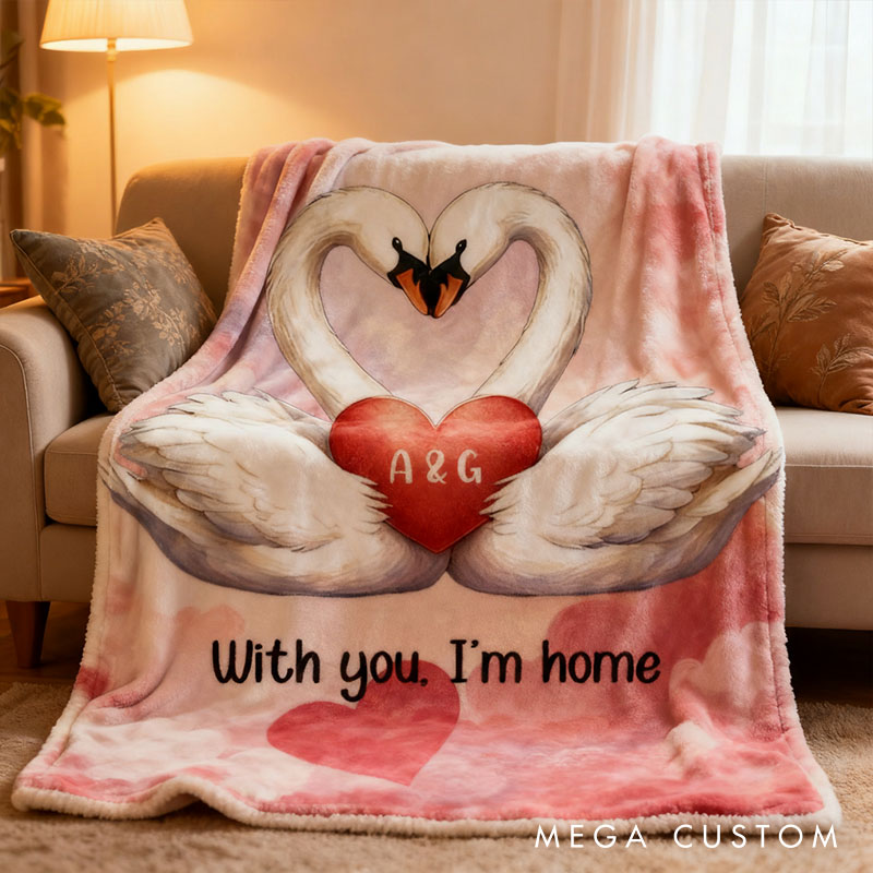 Personalized Cartoon Couple Swans in Love Pillow Custom Newlyweds Name Swans Heart Pillow Valentine's Day Gift for Husband Wife Boyfriend Girlfriend