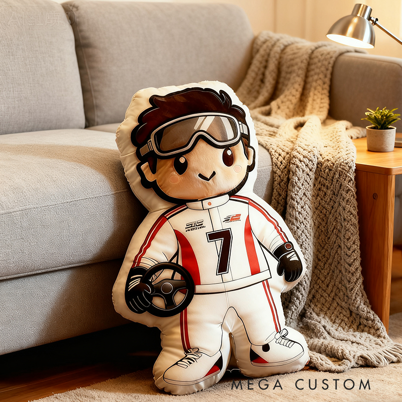 Personalized Racer Pillow Custom Number Racing Driver Shaped Cushion Graphic 3D Print Gift for Racers and Car Lovers