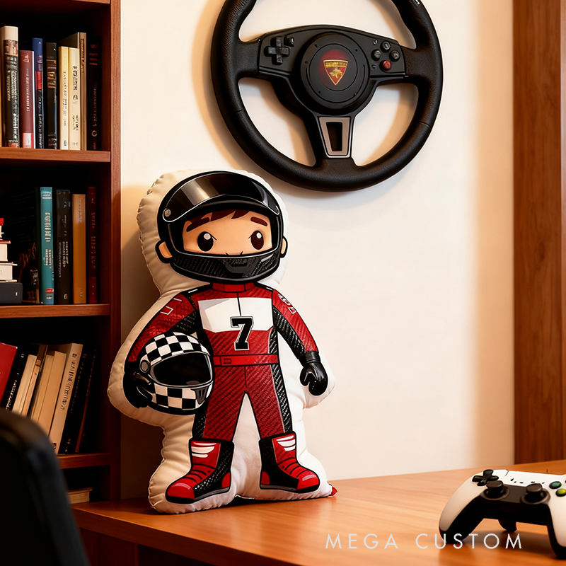 Personalized Racer Pillow Custom Number Racing Driver Shaped Cushion  Graphic 3D Print Gift for Motorsport and Racing Lovers
