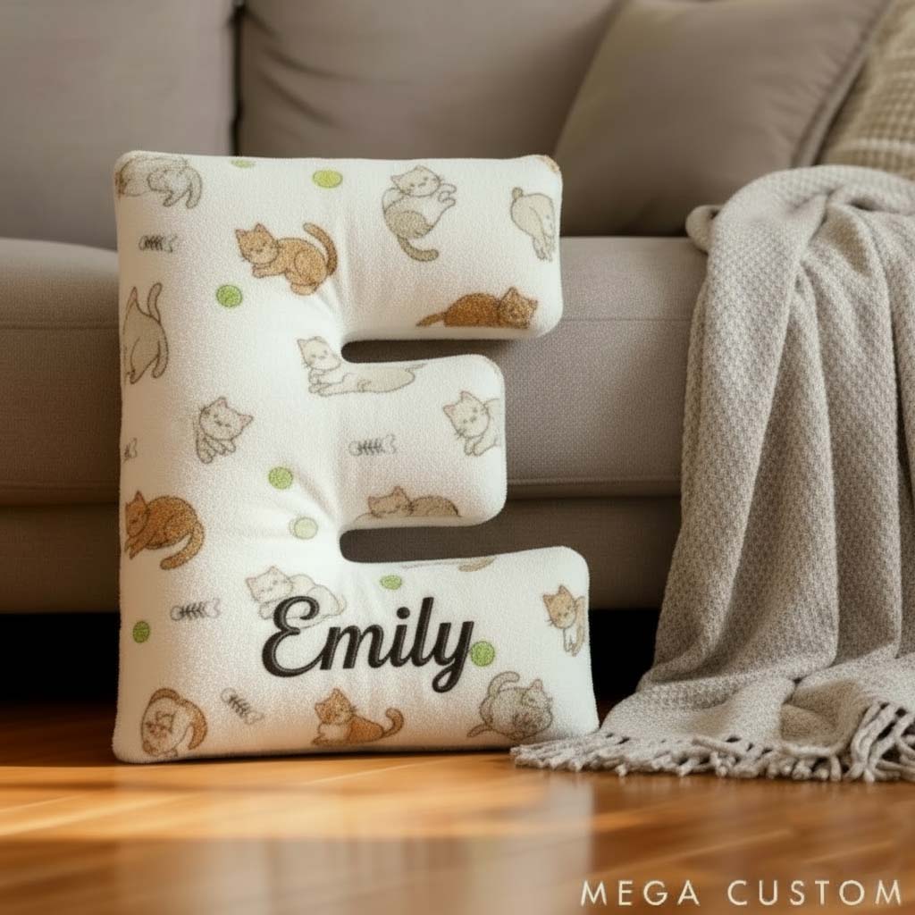 Personalized Cat Lover Cute Cat Letter Pillow Graphic 3D Print Pillow