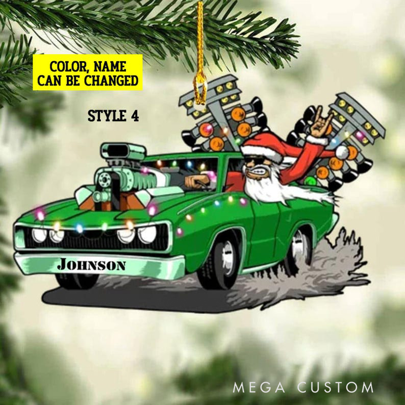 Personalized Drag Racing Ornament Custom Name and Color Hot Rod Christmas Decoration Gift for Car Enthusiasts and Racing Lovers