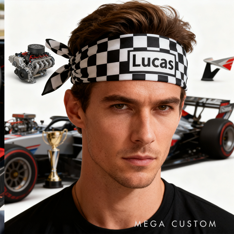 Personalized Checkered Bandana Custom Name Design Unique Gift for Racers and Racing Lovers