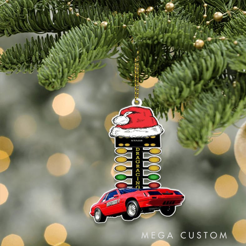 Personalized Drag Racing Tree Ornament Custom Photo Christmas Decoration Acrylic Holiday Gift for Car Lovers and Racers