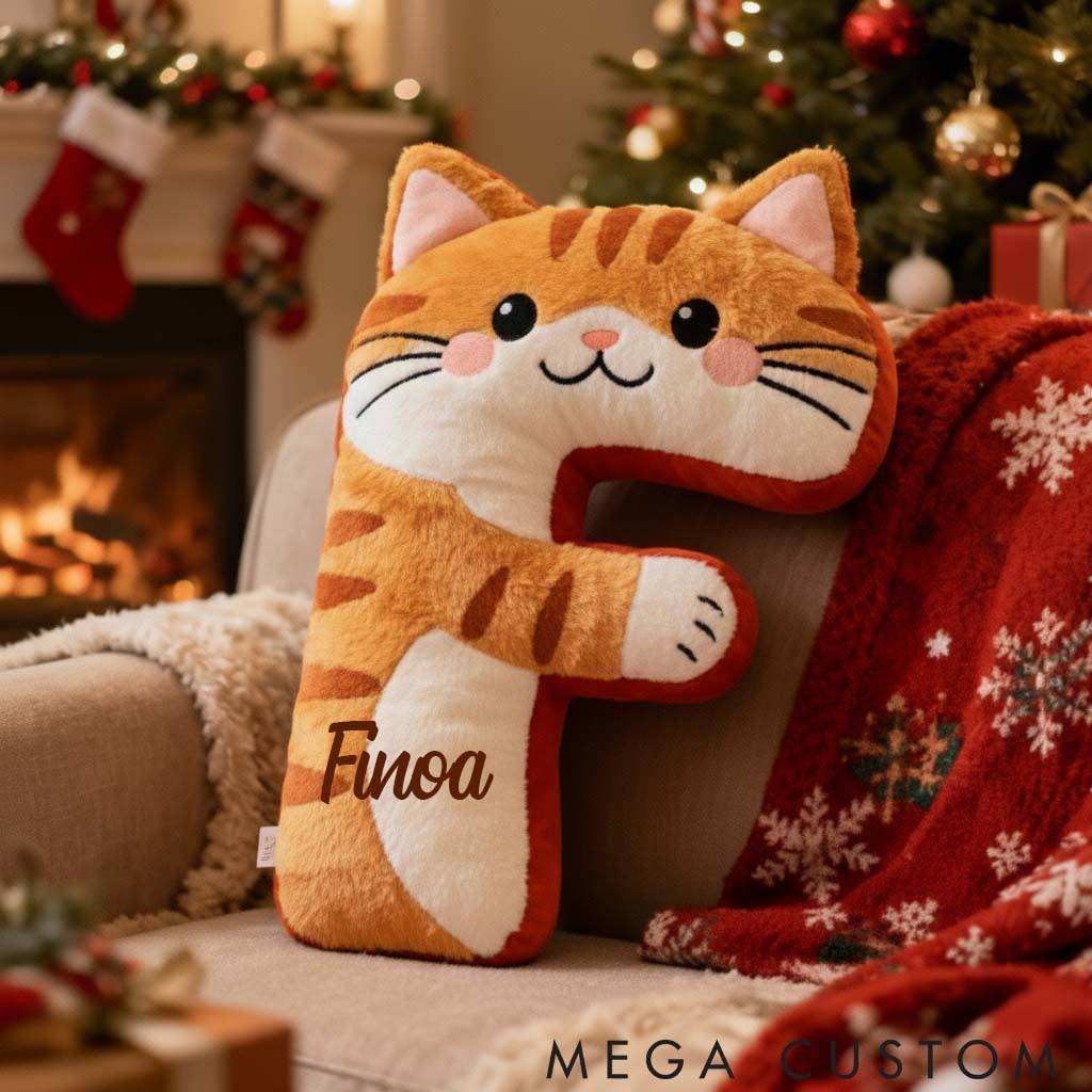 Personalized Cat Lover Cute Orange Tabby Cat Letter Pillow Graphic 3D Print Pillow