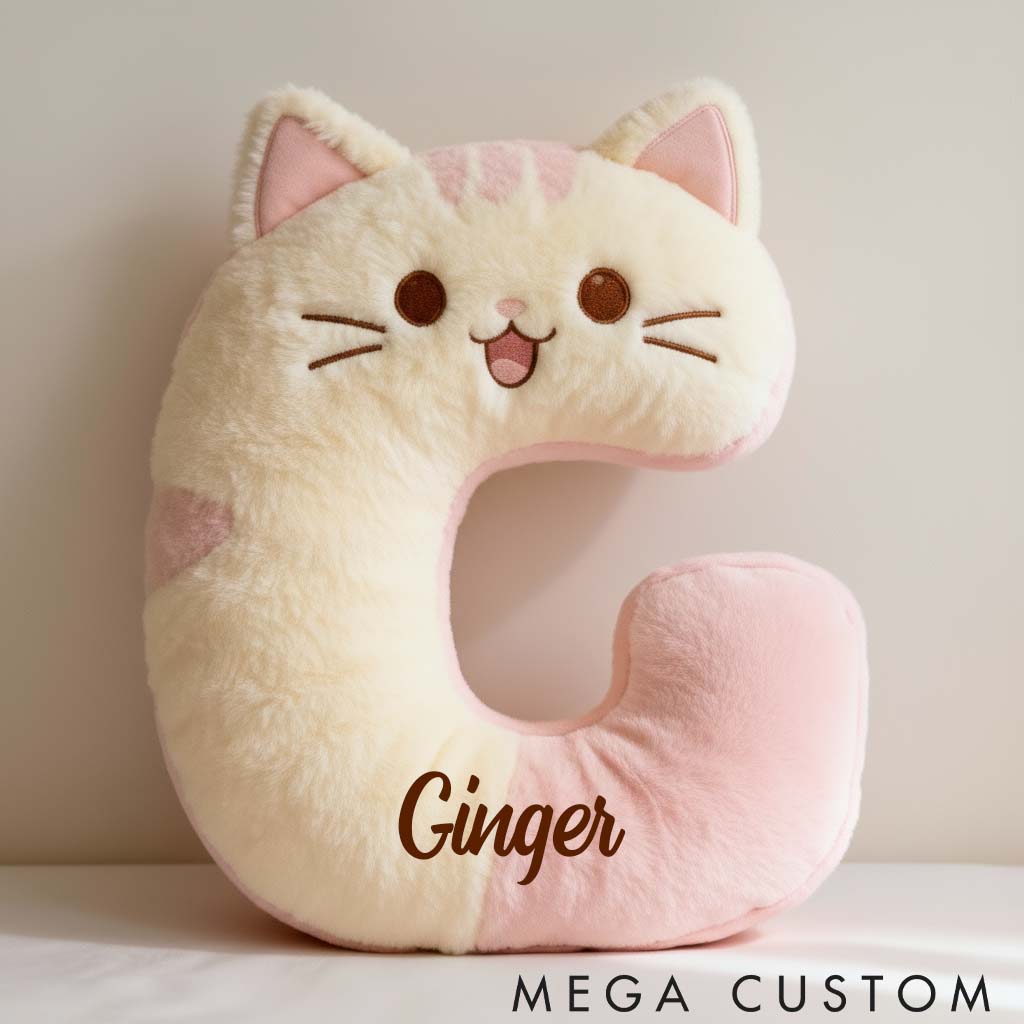 Personalized Cat Lover Pink Cat Letter Pillow Graphic 3D Print Pillow