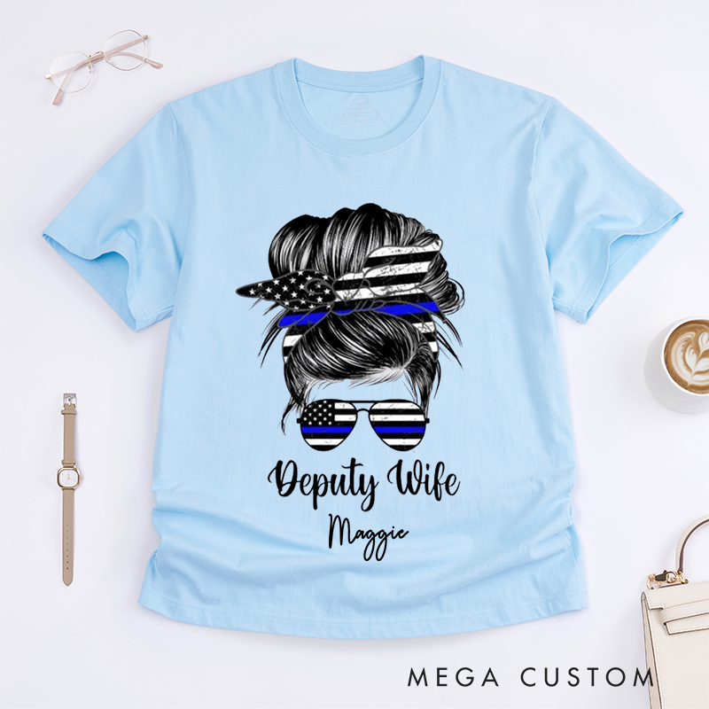 Personalized Policeman Deputy Wife with Trendy and Patriotic Style Design Gift for Wife Police Officer T-Shirt