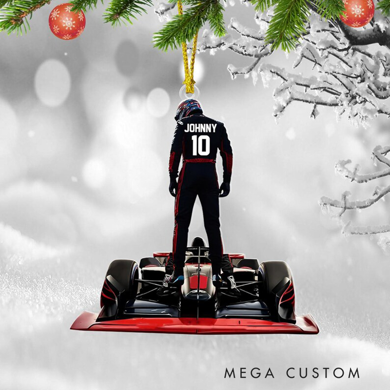 Personalized Race Car Ornament Custom Name and Number Christmas Tree Decoration Gift for Racers and Car Enthusiasts