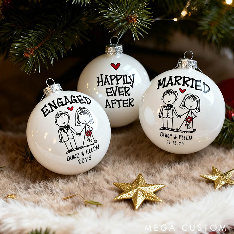 Personalized Mr and Mrs Married Engaged Matching Christmas Ball Ornament Custom Newlyweds Name Hand-Painted Xmas Ball First Christmas Gift for Him Her
