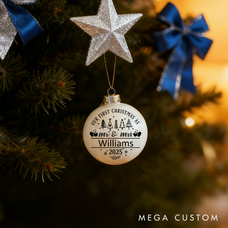 Personalized Our First Christmas as Mr. & Mrs. Ornament 2025 Christmas Gift Bulb Newlyweds 1st Christmas Tree Decor