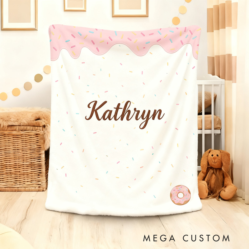 Personalized Donut Soft Throw Blanket for Kids Boys Girls Baker Baking Lover Blanket with Name Dessert Lovers Gift