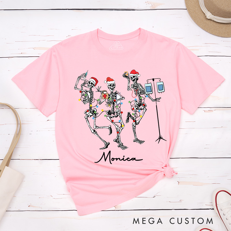 Personalized Nurse T-Shirts Holiday Skeleton Crew Festive Healthcare Heroes Fashion Design T-Shirts