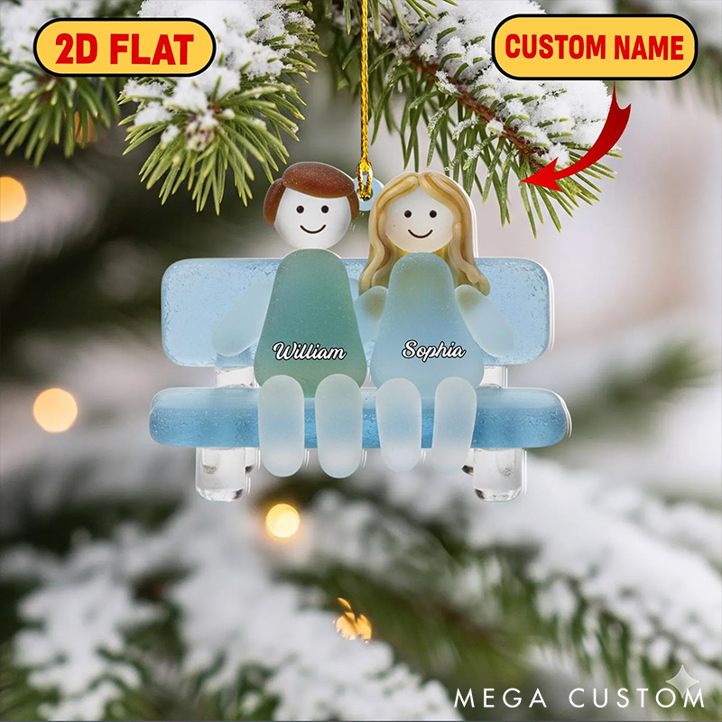 Personalized Sea Glass-Style Couple Chrismas 2D Flag Couple Swing Design Ornament Chrismas Decoration with Names Chrismas Gift for Husband Wife