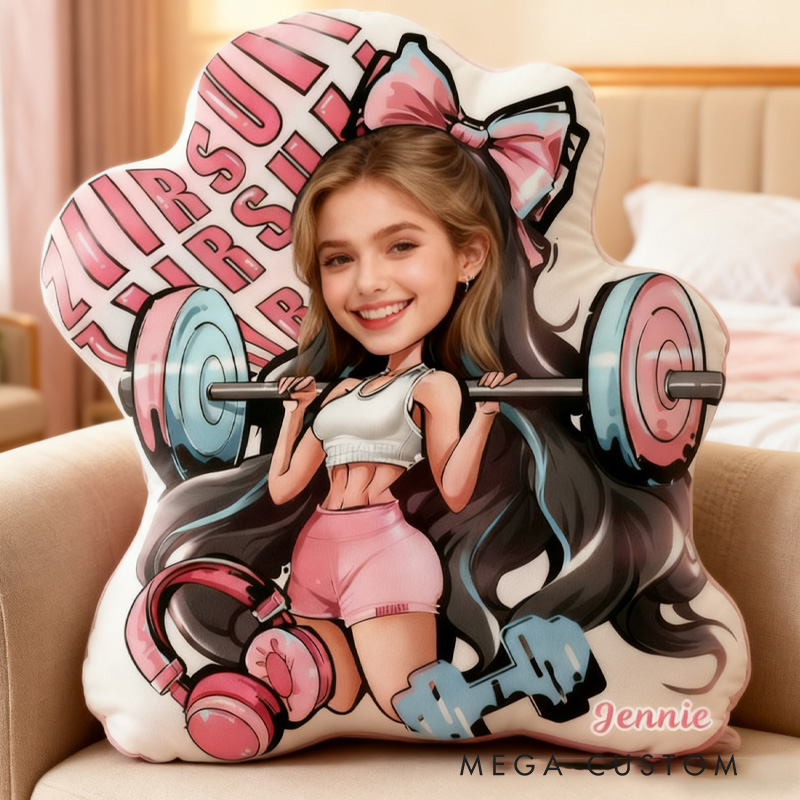 Personalized Fitness Girl Photo Pillow Graphic 3D Print Funny Photo Pillow Name Pillow Girly Health and Gym Fitness illustrations
