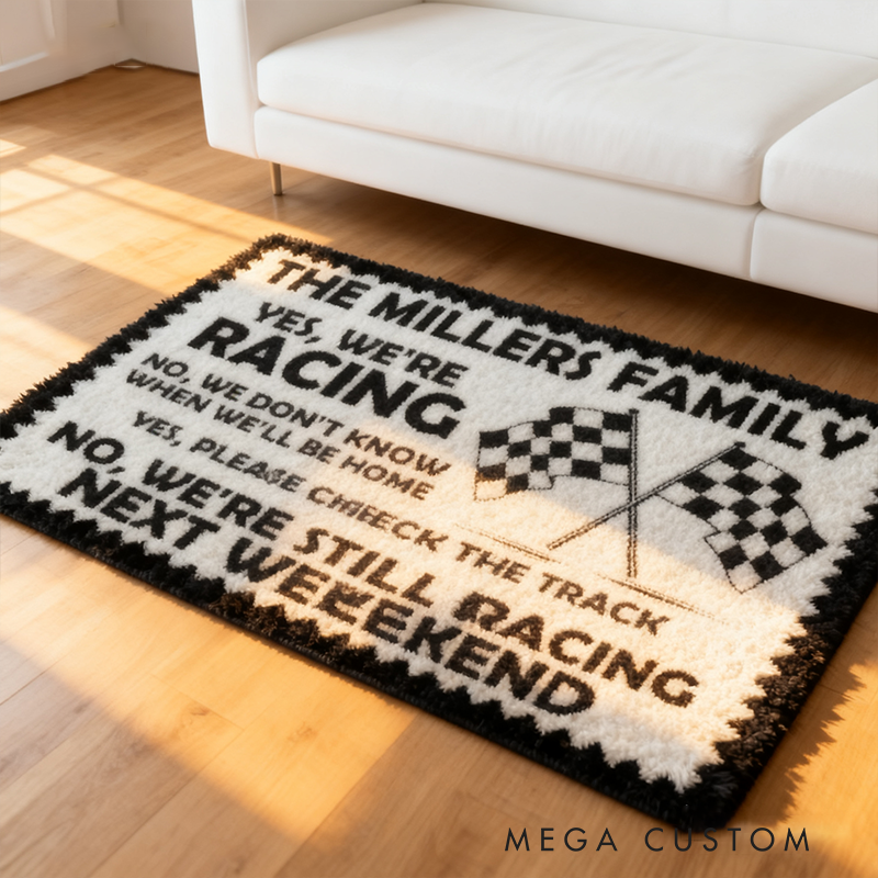 Personalized Funny Racing Doormat Custom Name Checkered Flag Design Yes We Are Racing Mat for Car Lovers and Motorsport Families