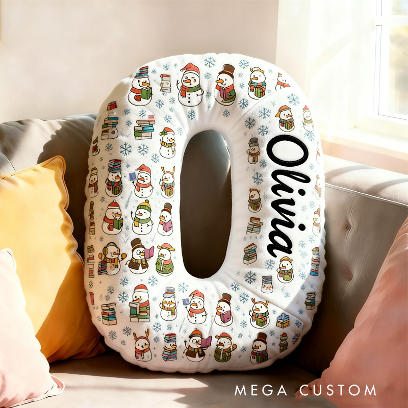 Personalized Snowman Reading Book Throw Pillow Graphic 3D Cozy Bookish Pillow with Name for Bookworm Librarian Christmas Throw Pillow Bookish Gift