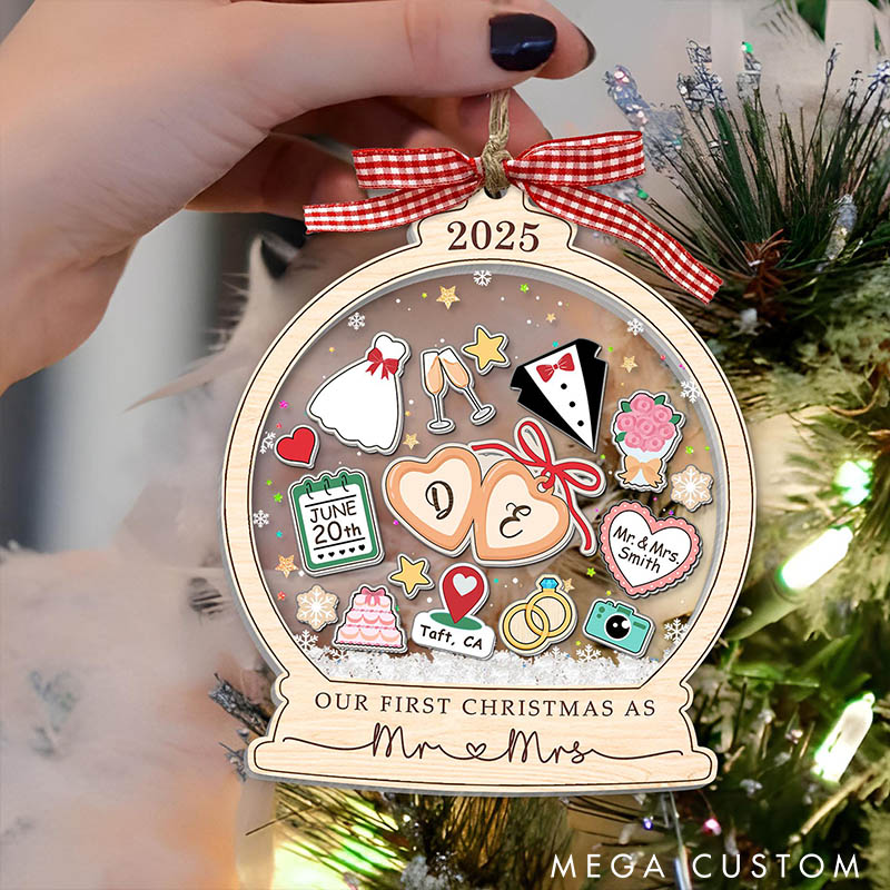 Personalized Our First Christmas as Mr & Mrs Shaker Christmas Ornament Newlyweds Couple Wedding Married Xmas Ornament First Christmas Gift for Him Her