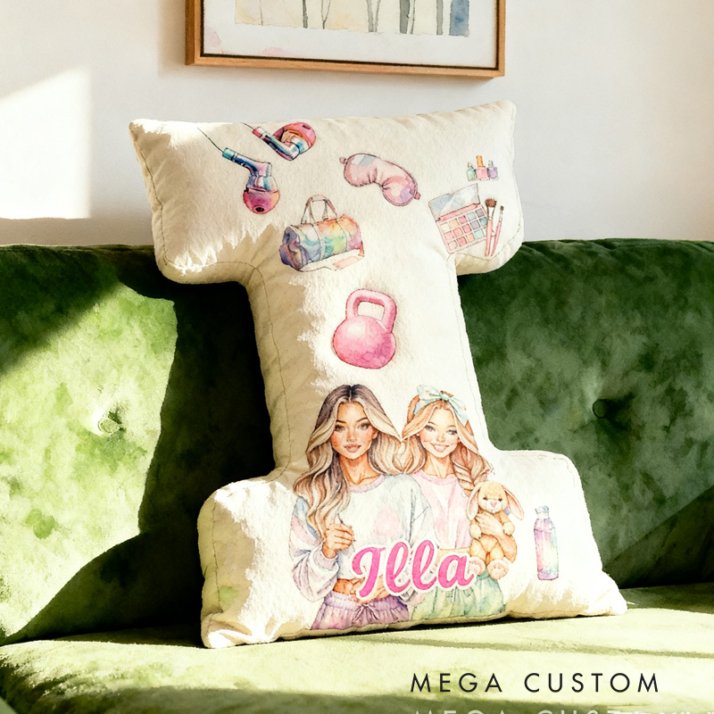 Personalized Fitness Girls Letter Pillow Graphic 3D Print Pajama Party Funny Letter Pillow Name Pillow Girly Health and Gym Fitness Lovers Illustrations