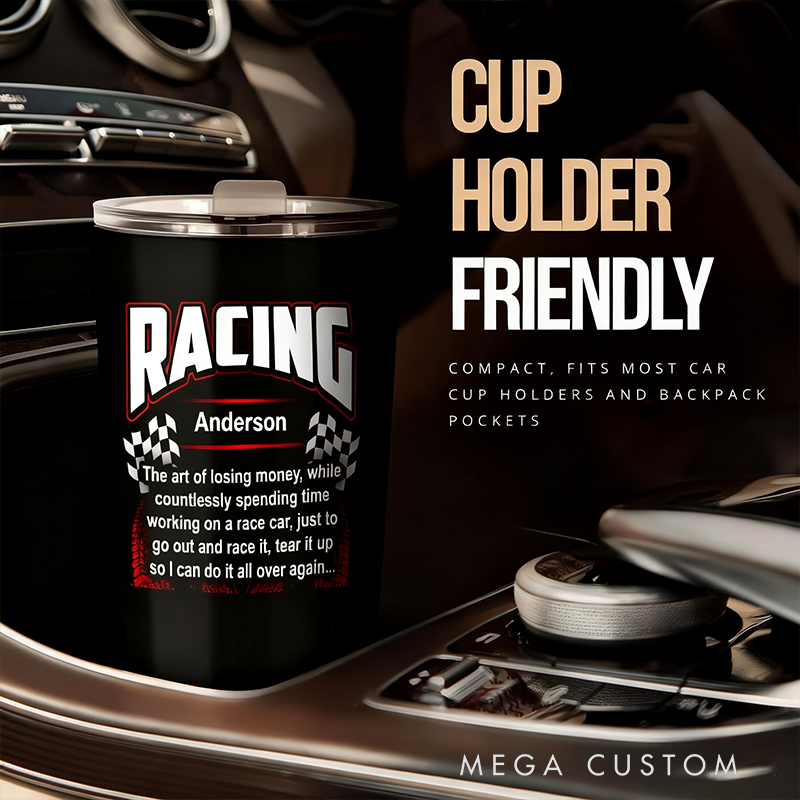 Personalized Racing Tumbler Custom Name Stainless Steel Travel Mug Gift for Racers and Racing Lovers
