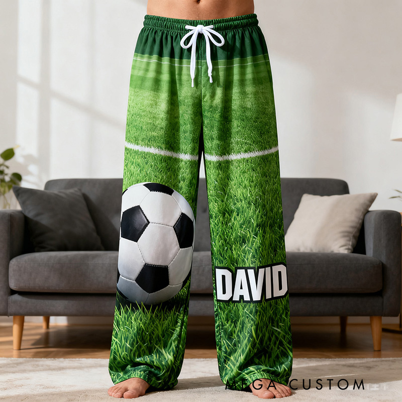 Personalized Soccer Pajama Pants with Custom Name and Field Design