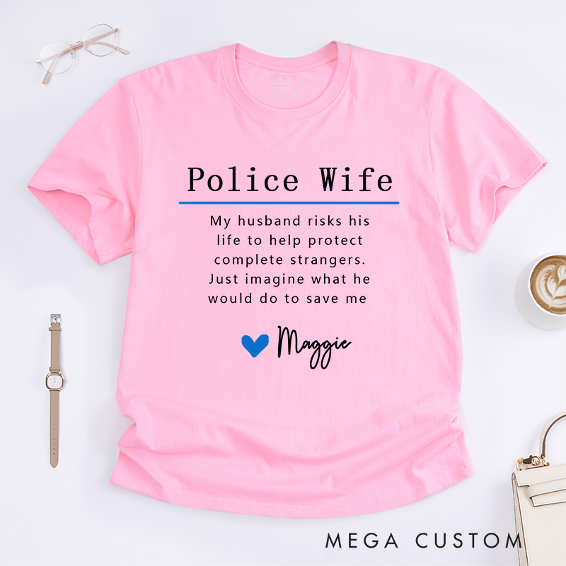 Personalized Police Wife Design with Heartfelt and Minimalist Style with Badge Style with Bold and Fun Style Gift for Wife Police Officer T-Shirt
