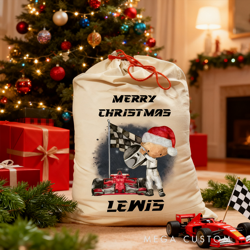 Personalized Racing Christmas Gift Sack Custom Name and Style Race Car Santa Bag for Motorsport Fans