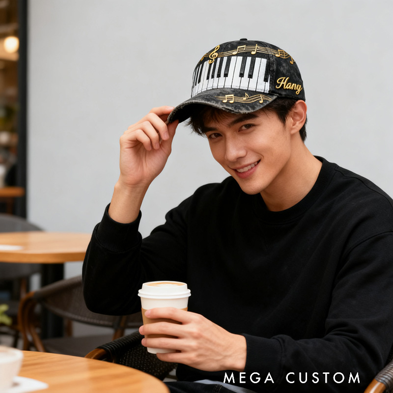 Personalized Graphic 3D Print Piano Baseball Cap with Your Name for Music Lover Perfect Gift for Birthday Holiday Concert Christmas