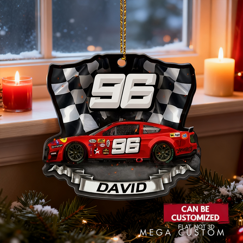 Personalized Racing Car Christmas Ornament Custom Name and Number Xmas Gift for Racers and Motorsport Fans