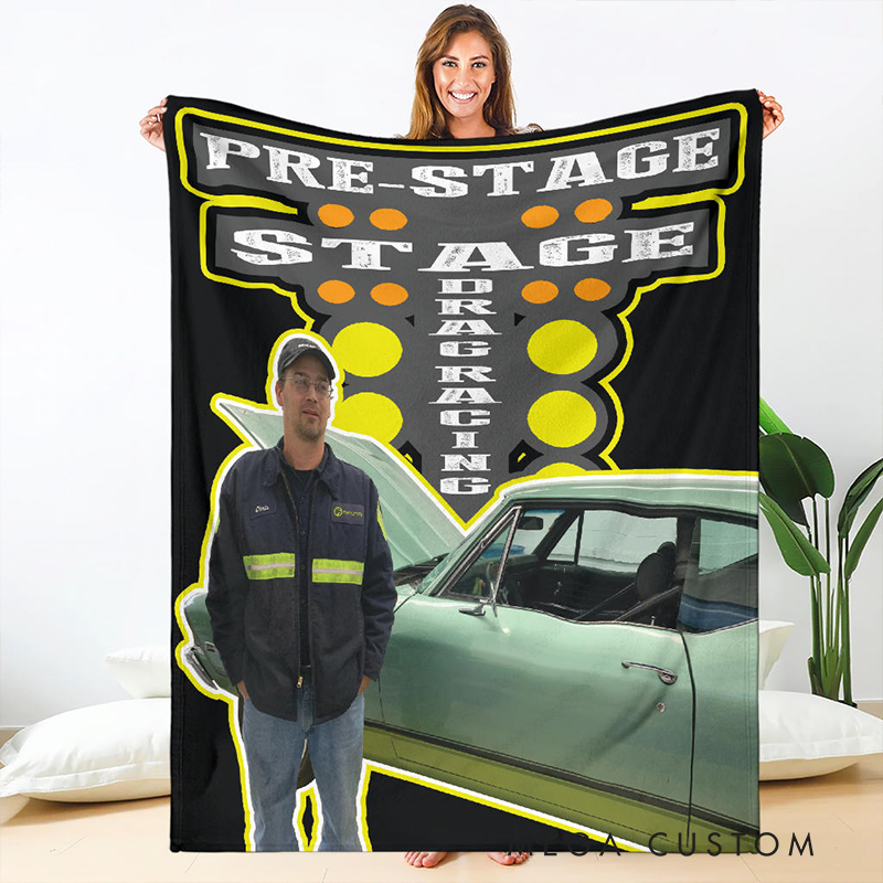 Personalized Drag Racing Blanket Custom Photo Christmas Tree Light Design Car Lover Gift