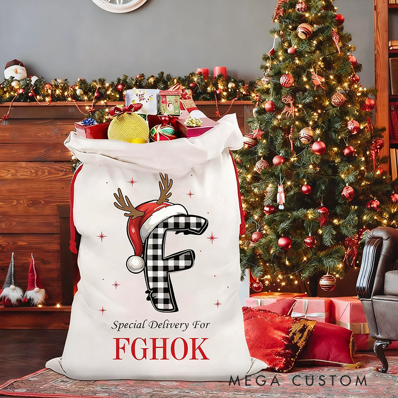 Personalized Checkered Flag Christmas Gift Bag Custom Name Santa Sack Holiday Decoration for Racers and Racing Lovers