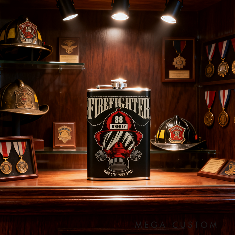 Personalized Stainless Steel Flask Custom Firefighter Name Flask Gift for Firefighters