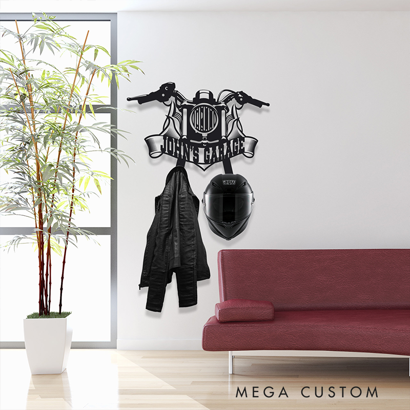 Personalized Metal Motorcycle Helmet Custom Name Jacket Holder Gift for Biker and Motorcycle Fans