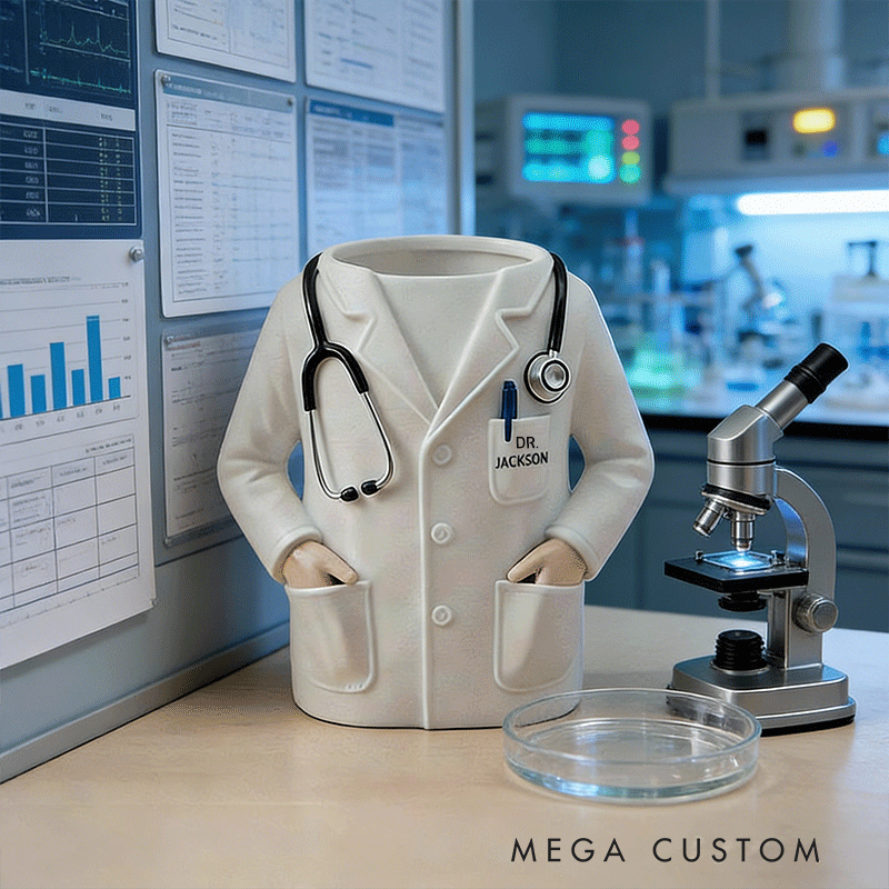 Personalized Doctor Coat Pencil Holder Custom Name Medical Desk Organizer 3D Printed Gift for Doctors Nurses and Med Students