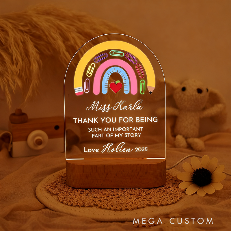 Personalized Teacher LED Desk Lamp with Teacher Rainbow Design Unique Gift for Teachers