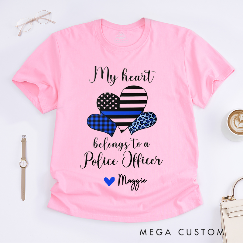Personalized Police My Heart Belongs to a Police Officer Design Gift for Wife Police Officer T-Shirt
