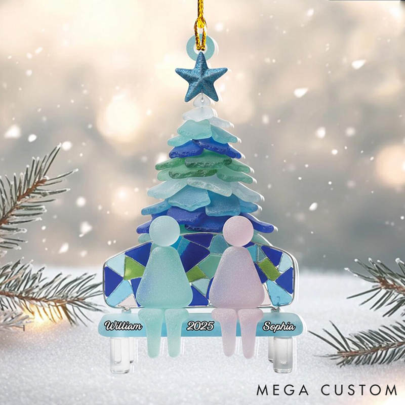 Personalized Couple Sea Glass Effect 2D Flat Printed Crystal Acrylic Christmas Ornament Custom Newlywed Xmas Tree Ornament Our First Christmas Gift