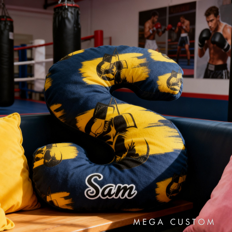 Personalized Letter Pillow Graphic 3D Print Multicolour Boxing Gloves Funny Letter Pillow Custom Name Pillow Comfortable Christmas Decor for Gym Lovers