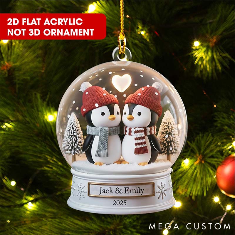Personalized Couple Penguin Crystal Ball 2D Flat Printed Acrylic Christmas Ornament Custom Newlywed Xmas Tree Ornament Our First Christmas Gift