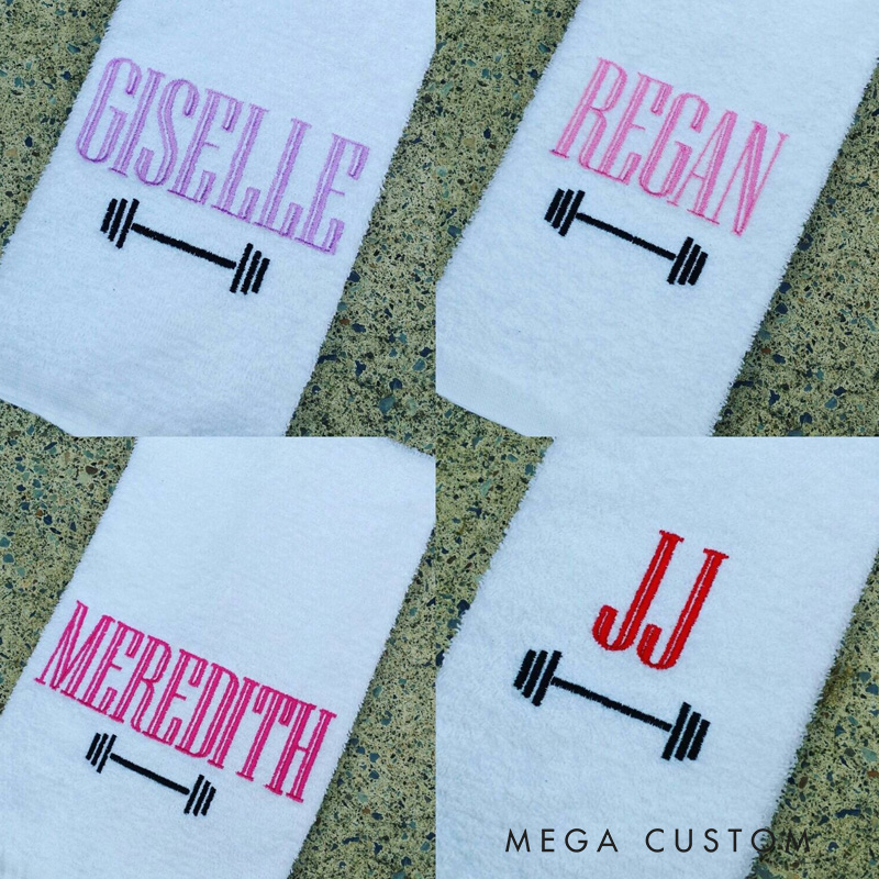Personalized Barbell Gym Towel Monogrammed Sports Sweat Towel Sports Gym Hand Towel Workout Fitness Gym Lover Gift